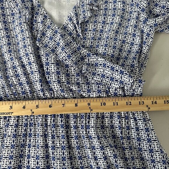 Tularosa x Revolve Ruffle Mini Dress Blue White Size S Surplice Long Sleeve - Picture 9 of 11